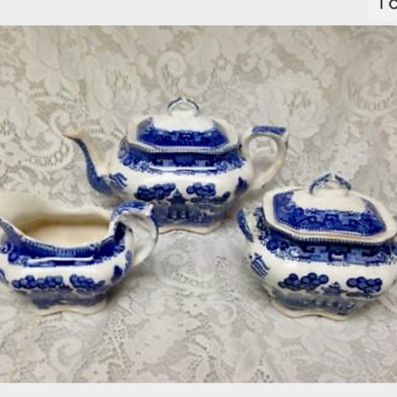 Vintage, Rare, 1911 Buffalo Pottery, 5-pc Blue Willow Tea Set - Picture 1 of 8